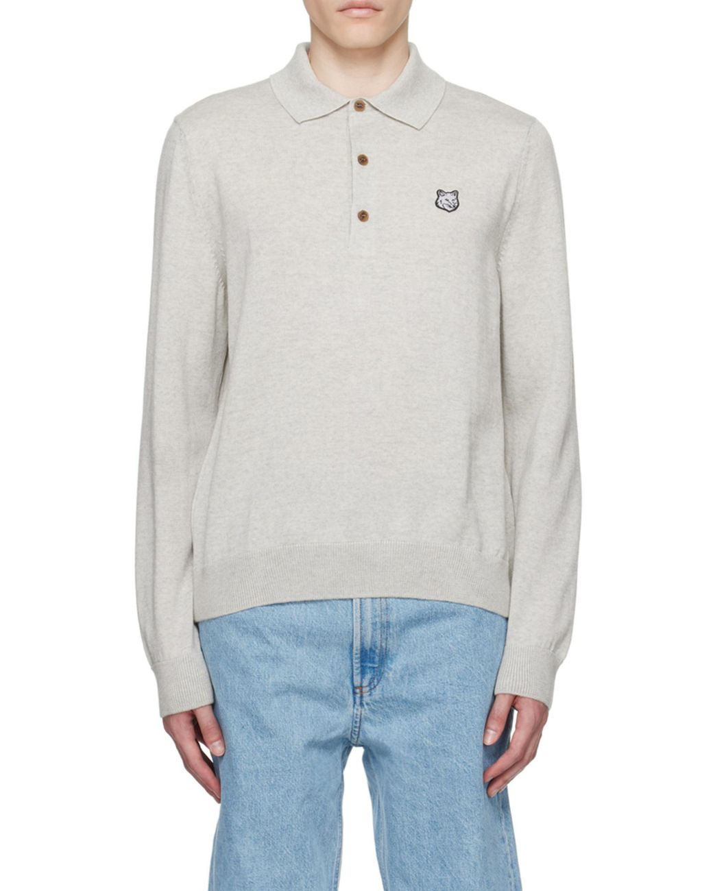 Maison Kitsuné Gray Maison Kitsuné Fox Head Patch Knit Polo Shirt for men