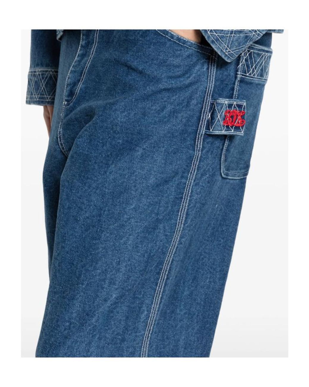 Bode Blue Embroidered-Trim Straight-Leg Jeans for men