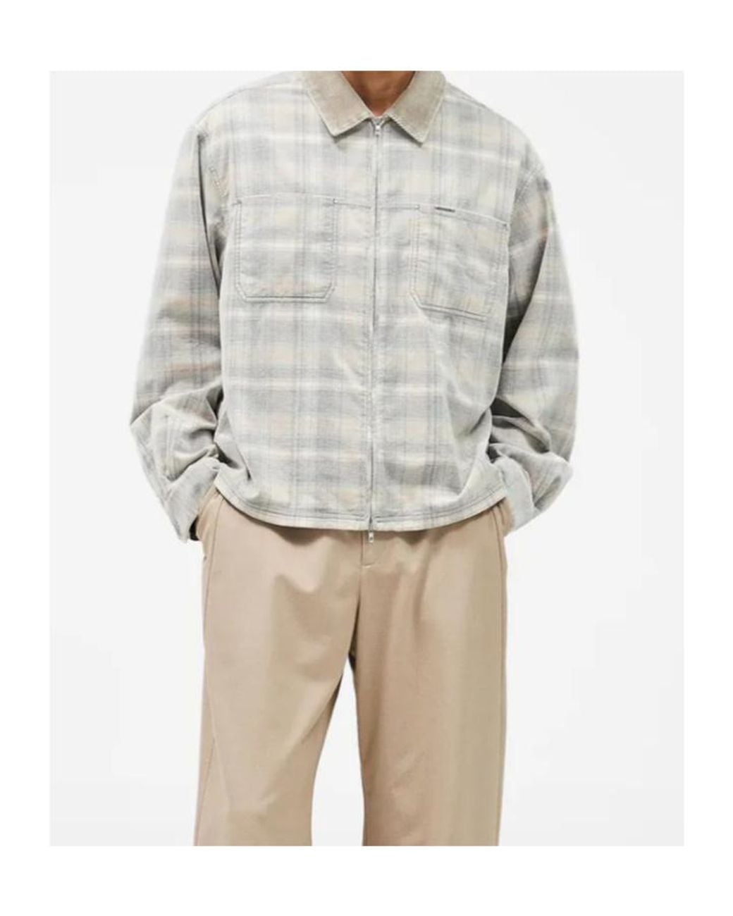 Represent Gray Check Corduroy Zip Shirt for men