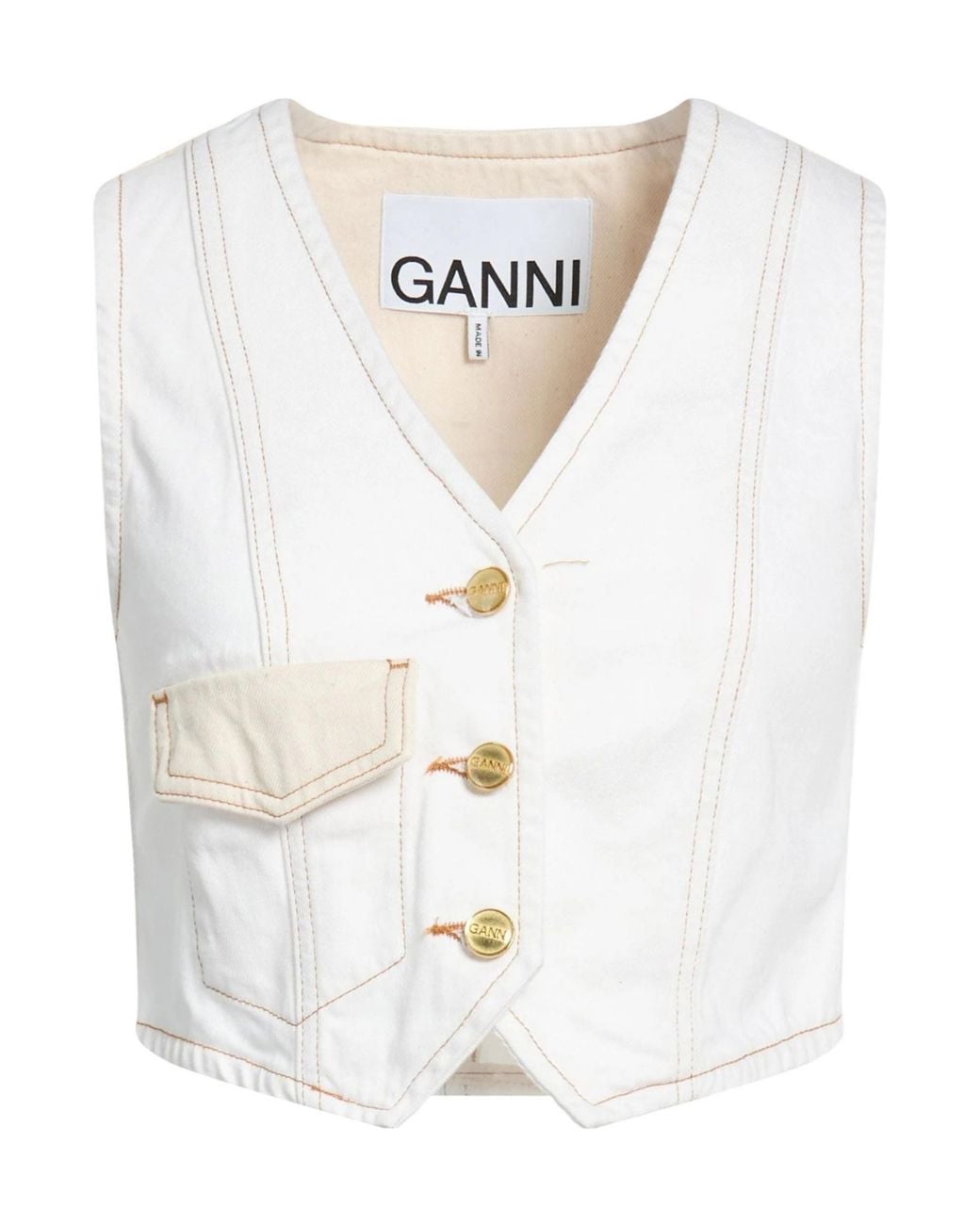 Ganni White Solid-Color Denim Sleeveless Top