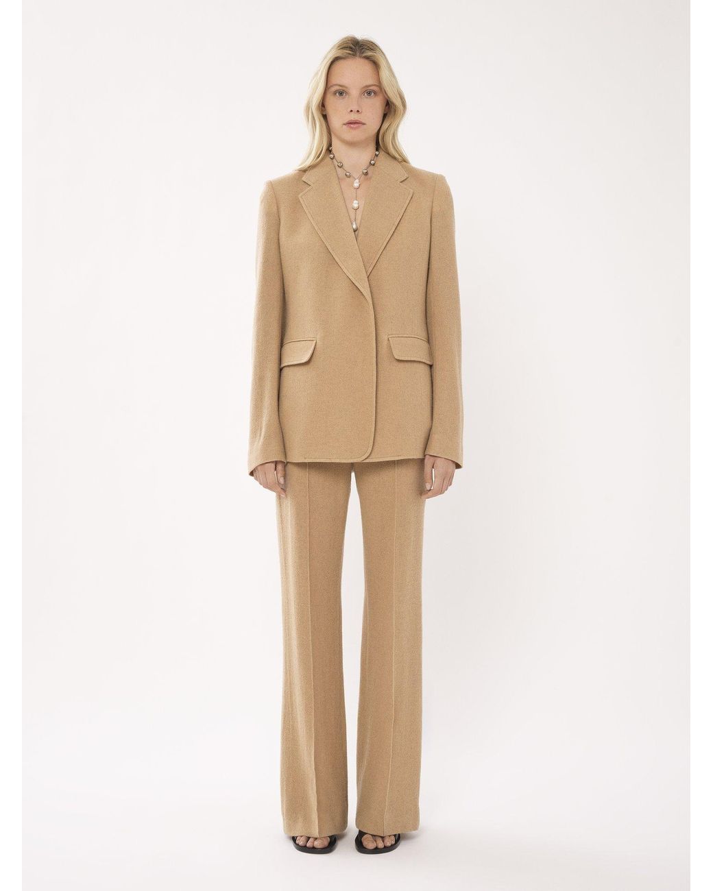 Chloé Natural Wide-Legged Wool Casual Trousers