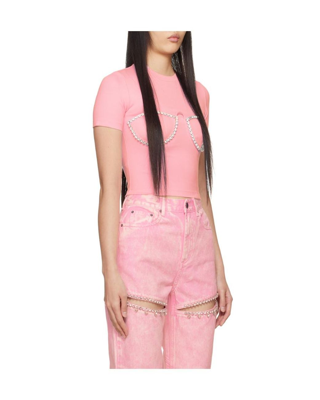 Area Pink Crystal-Embellished Bustier-Cup T-Shirt
