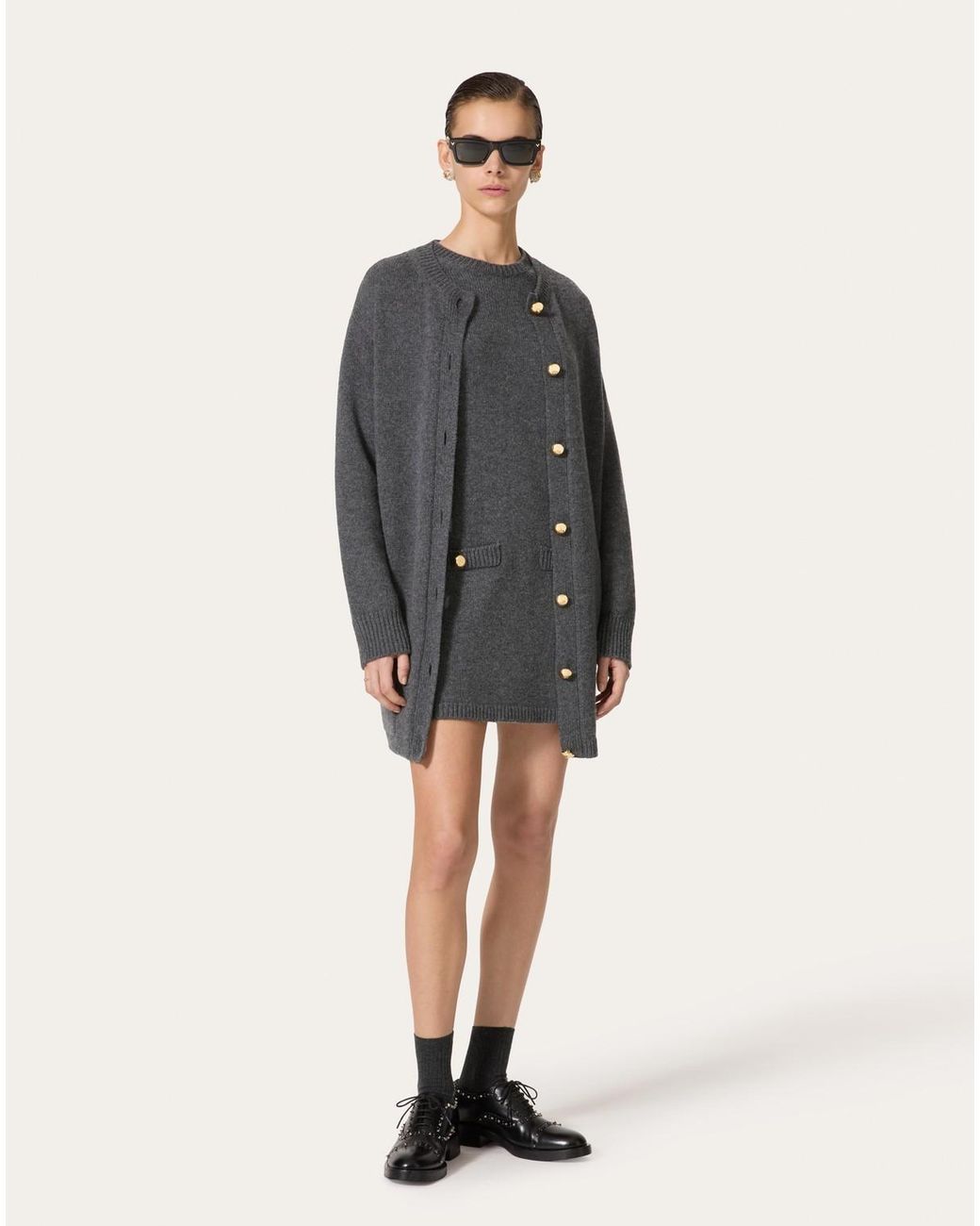 Valentino Gray Short-Sleeved Knit Dress