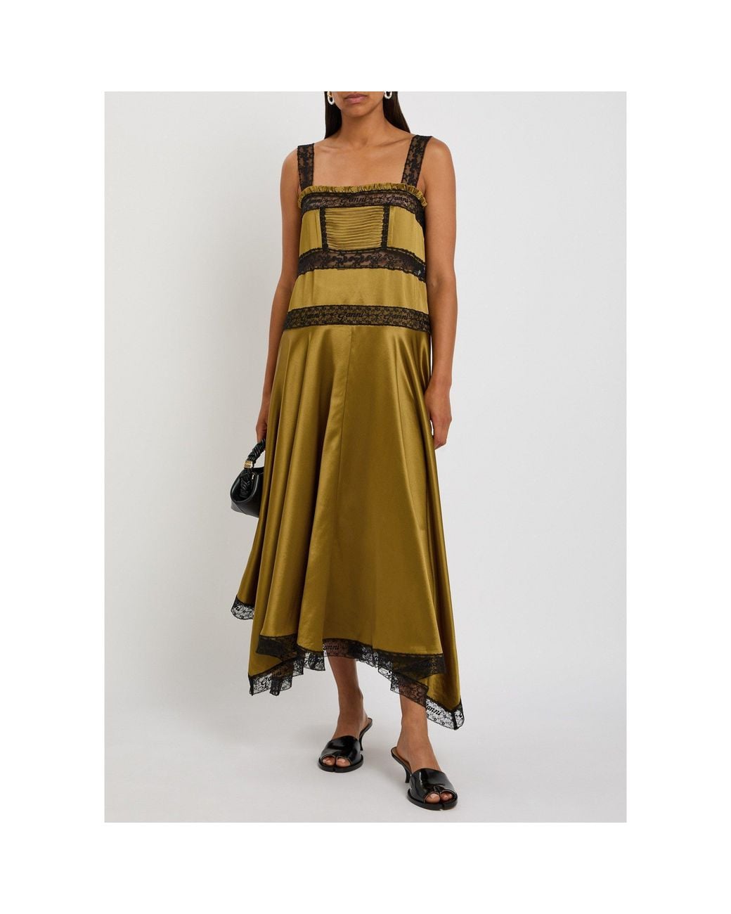 Ganni Green Satin Slip Dress