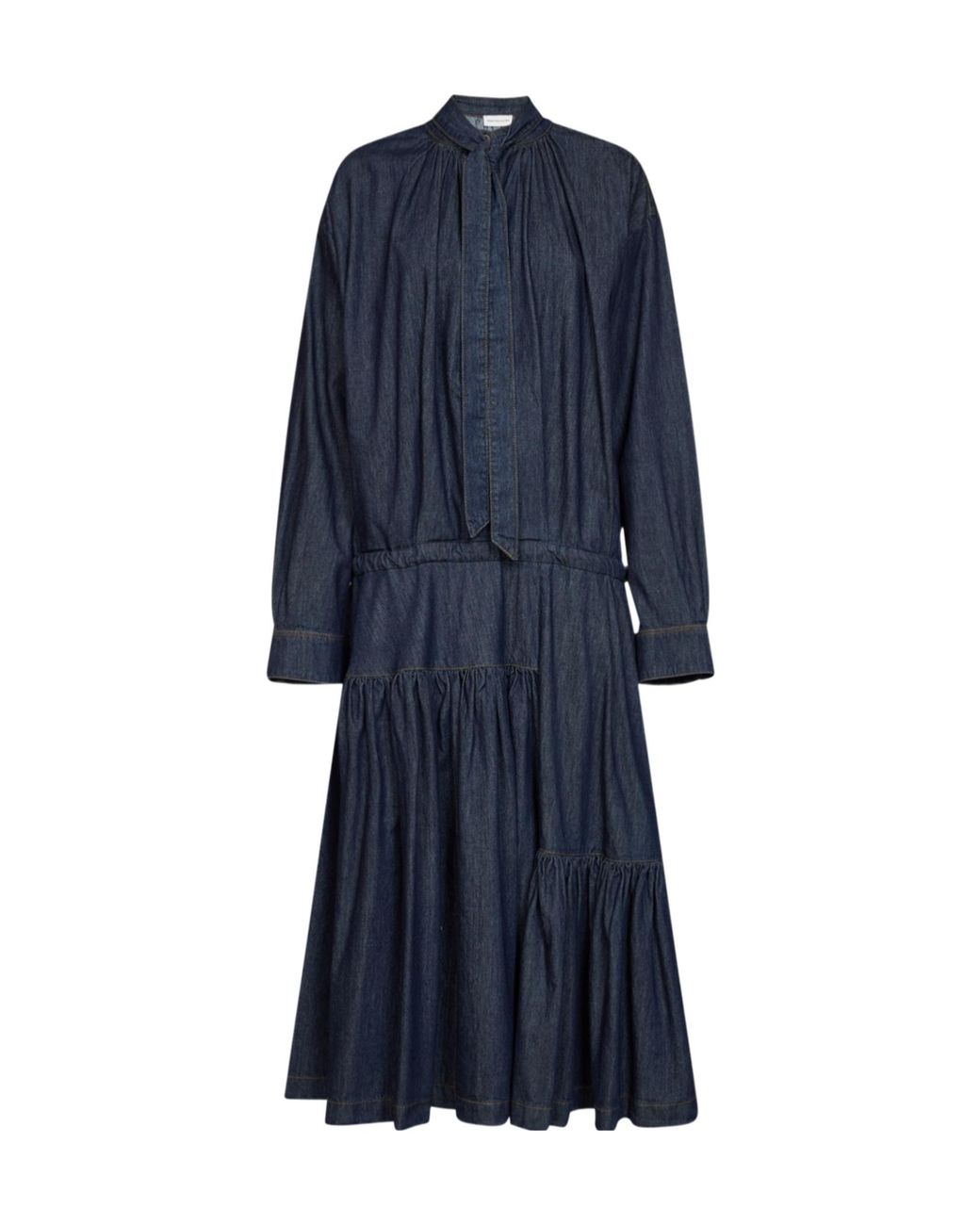 Dries Van Noten Blue Gathered Detailed Midi Dress