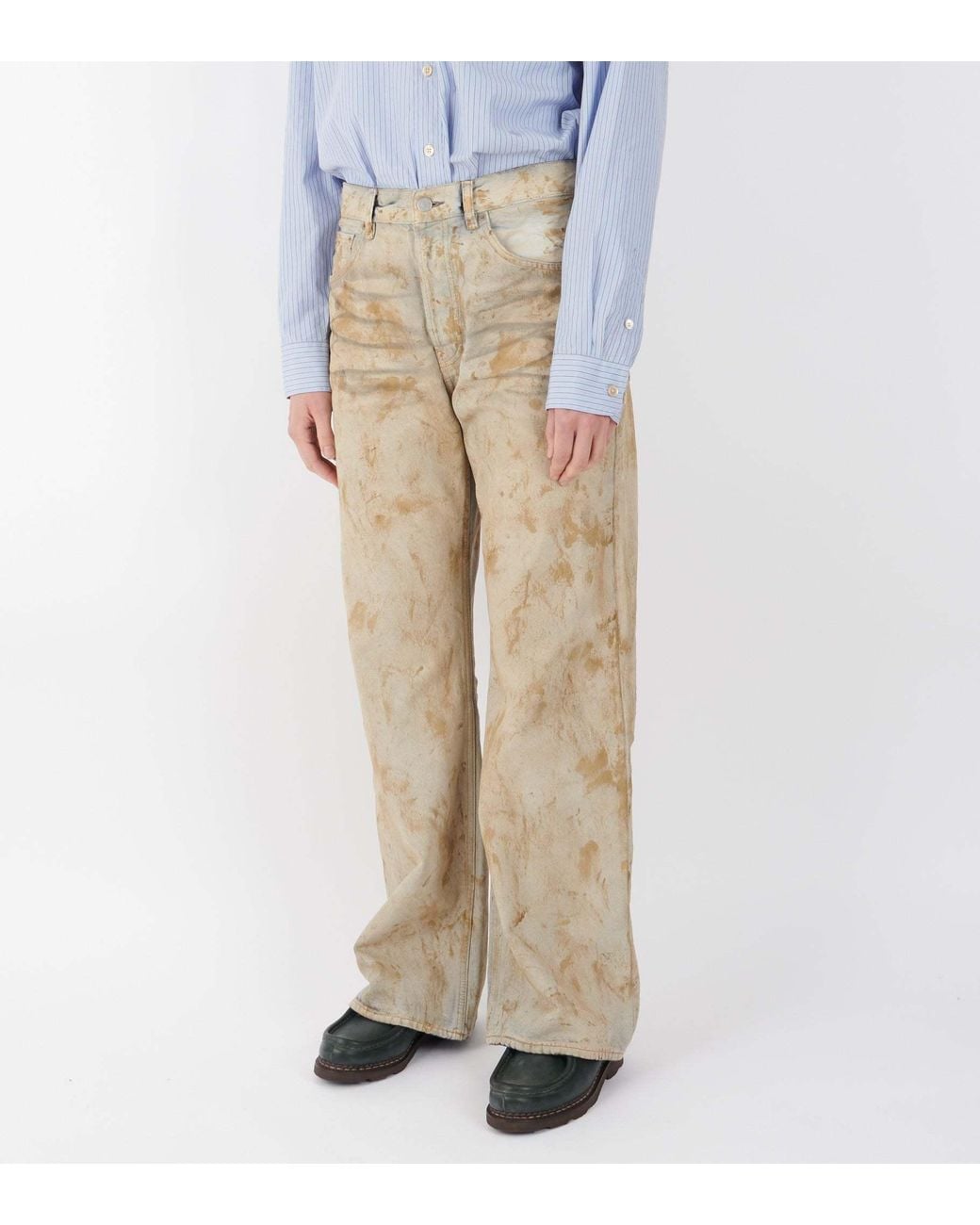 Acne Natural Patch Denim Wide-Leg Jeans