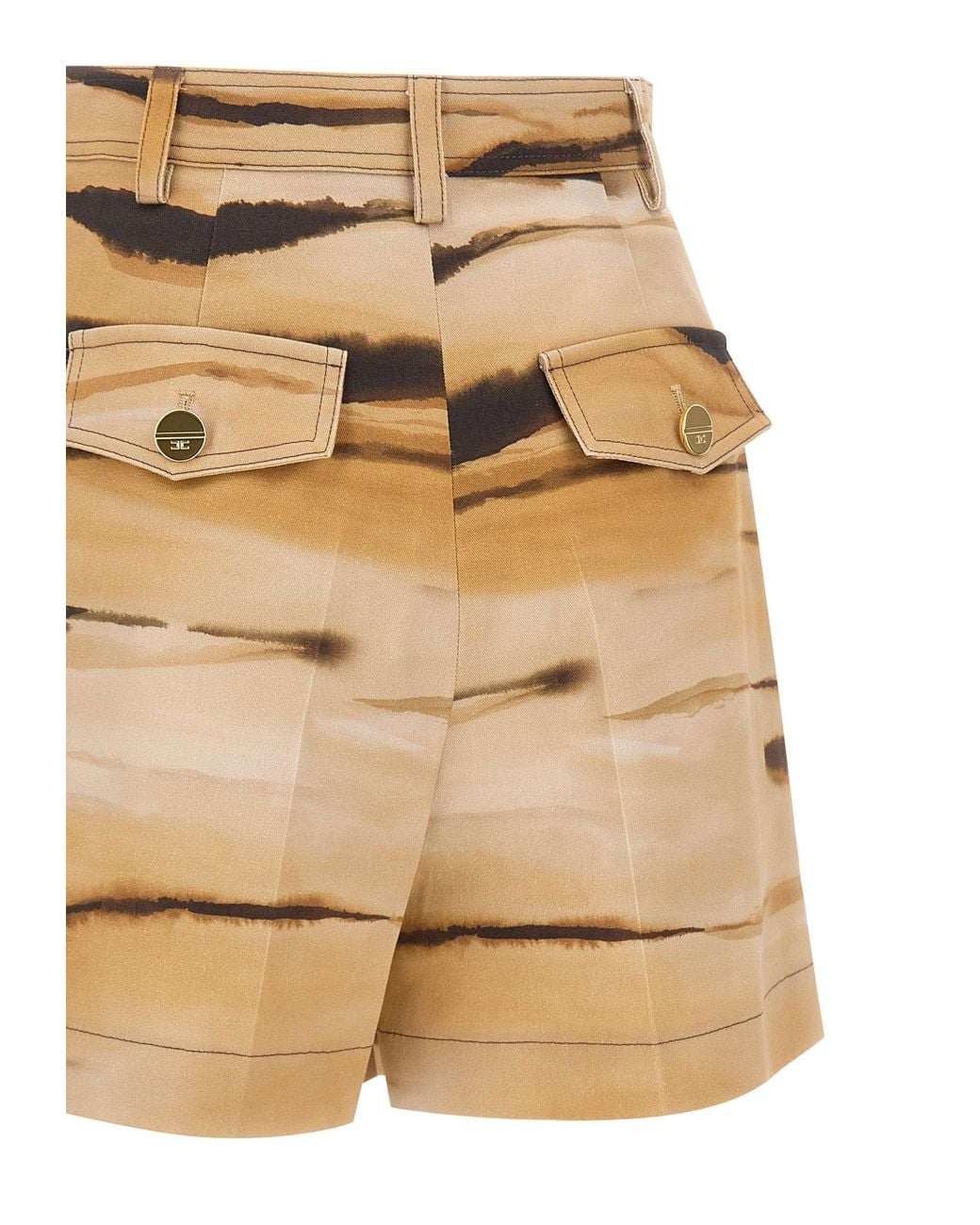 Elisabetta Franchi Natural Tiger Printed Drill Shorts
