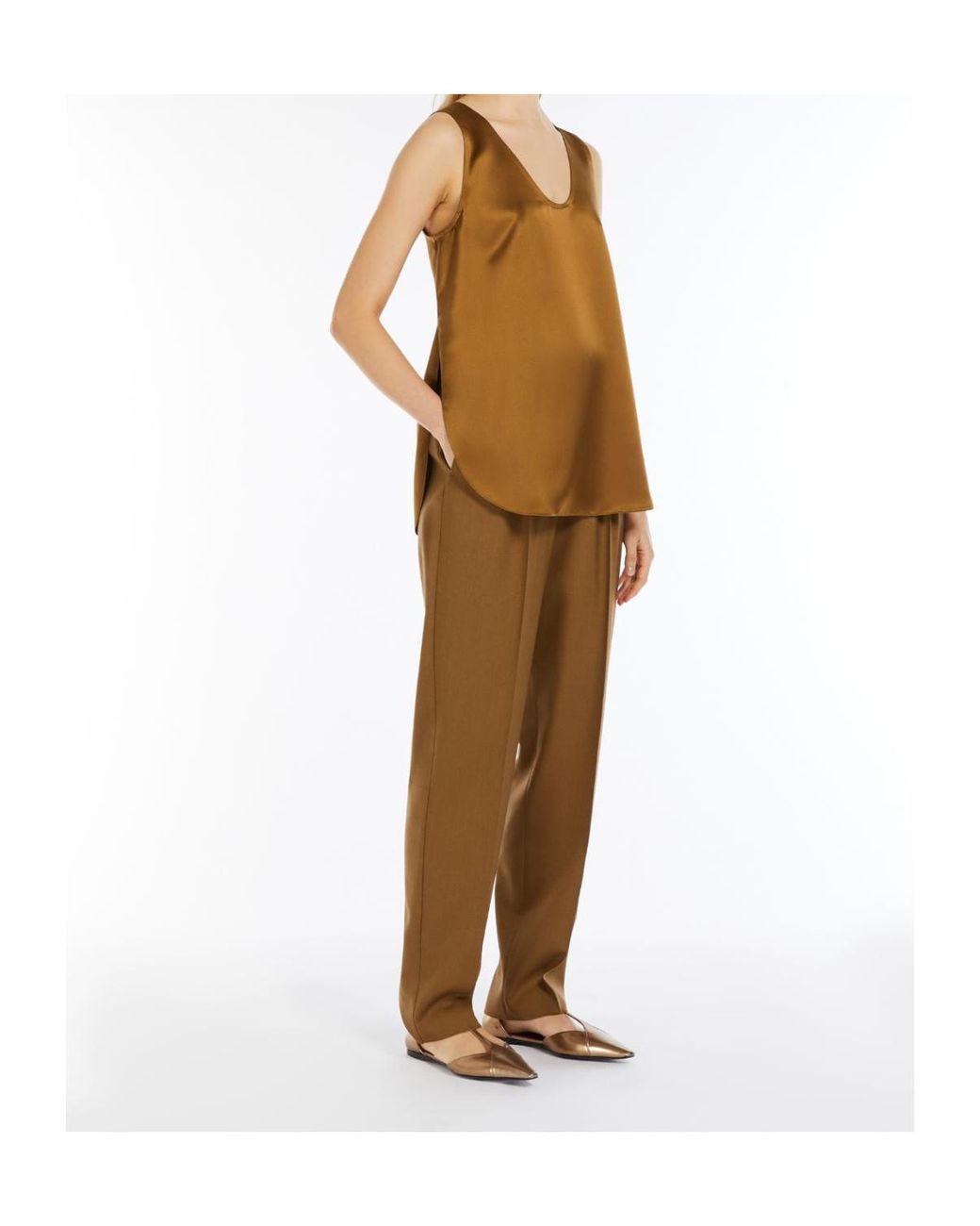 Max Mara Brown Filly V-Neck Sleeveless Top