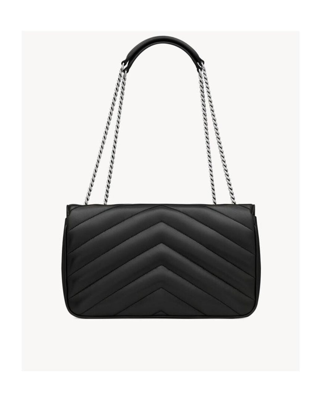 Saint Laurent Black Loulou Foldover Top Medium Shoulder Bag