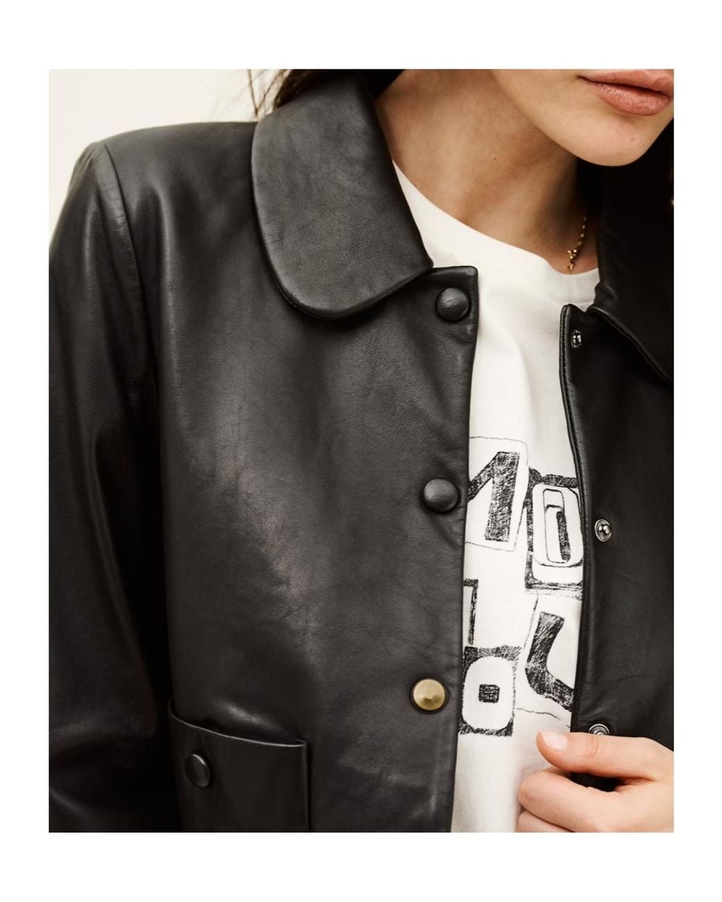 Ba&sh Black Snap-Button Long-Sleeve Leather Jacket