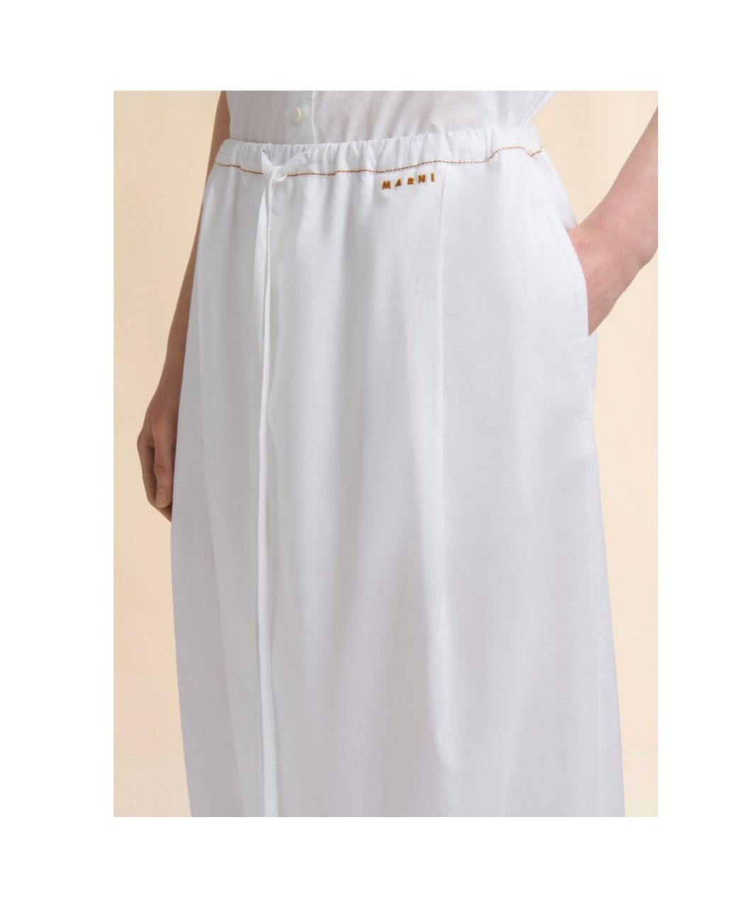Marni White Logo Embroidered Wide-Leg Trousers