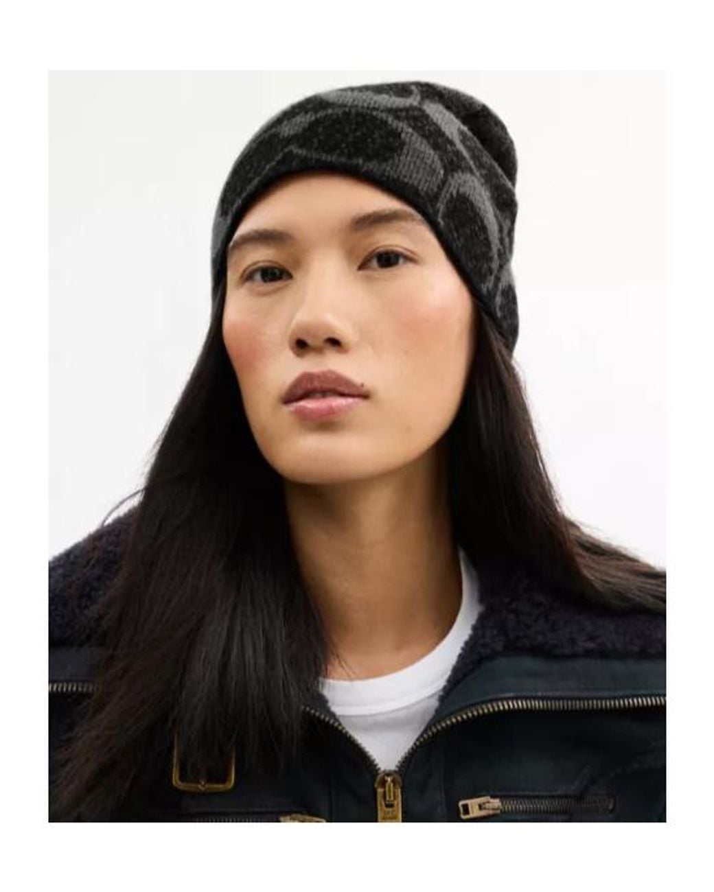 COACH Black Logo-Patterned Beanie for men