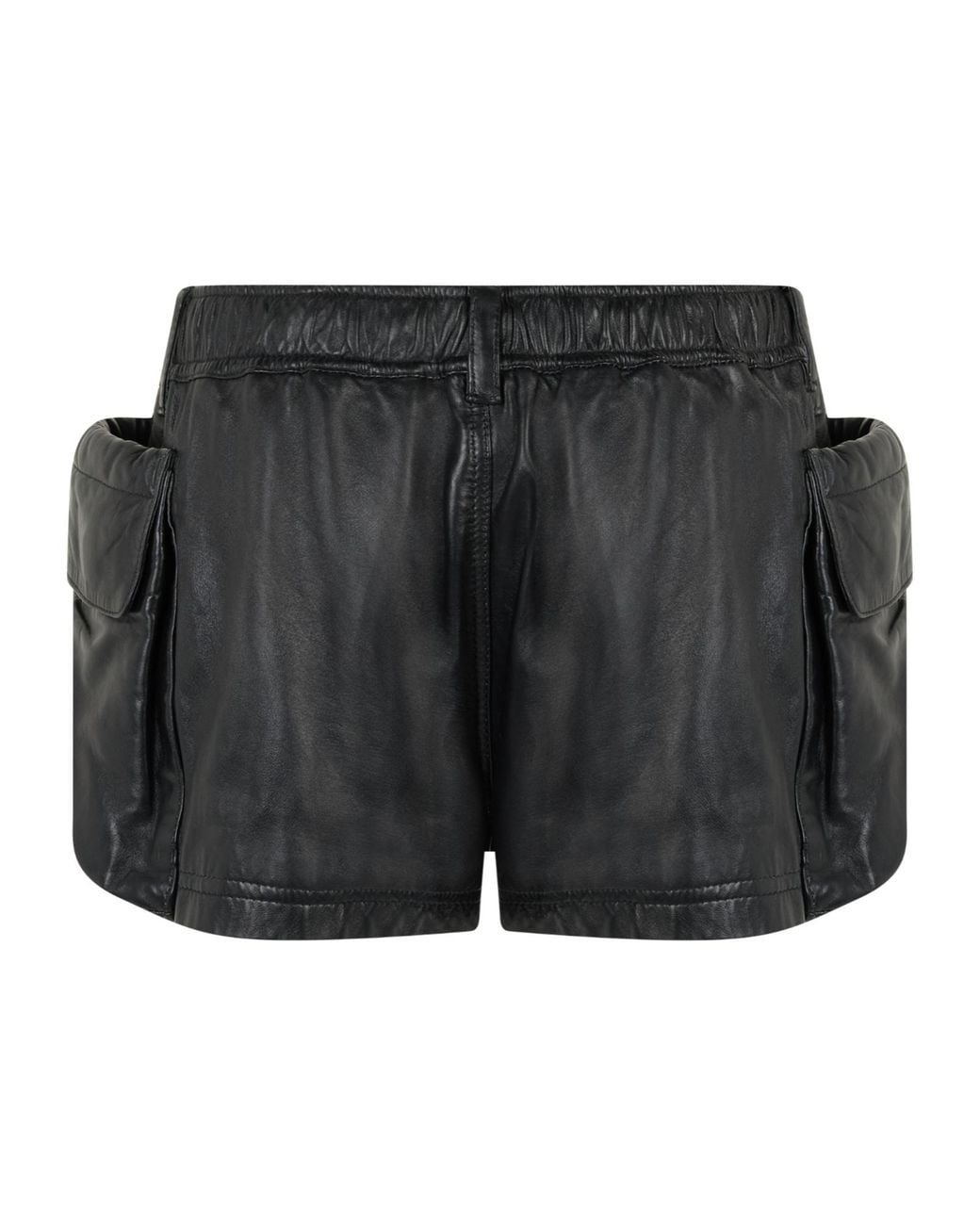 R13 Black Leather Cargo Shorts