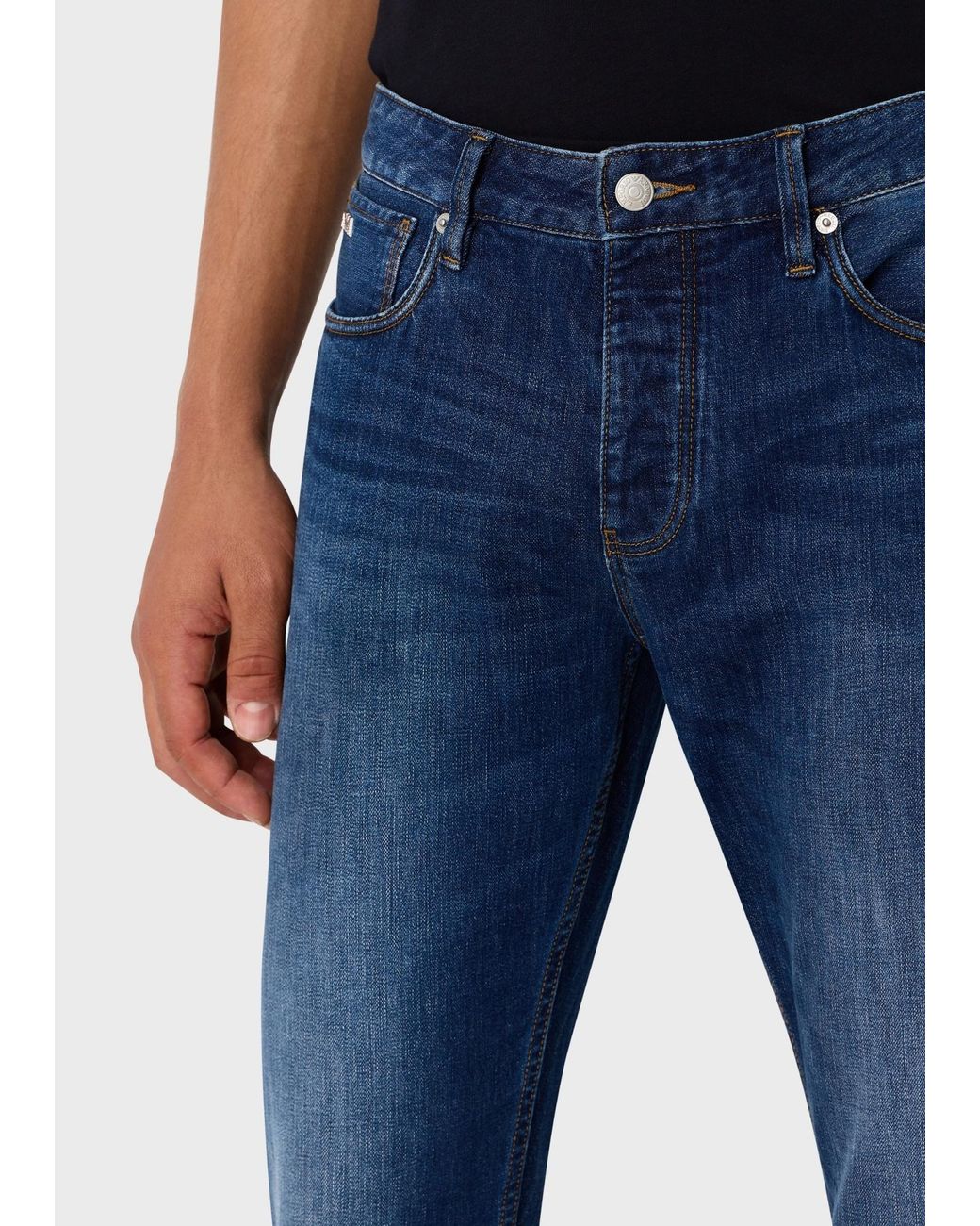 Emporio Armani Blue Logo-Patch Cotton Jeans for men