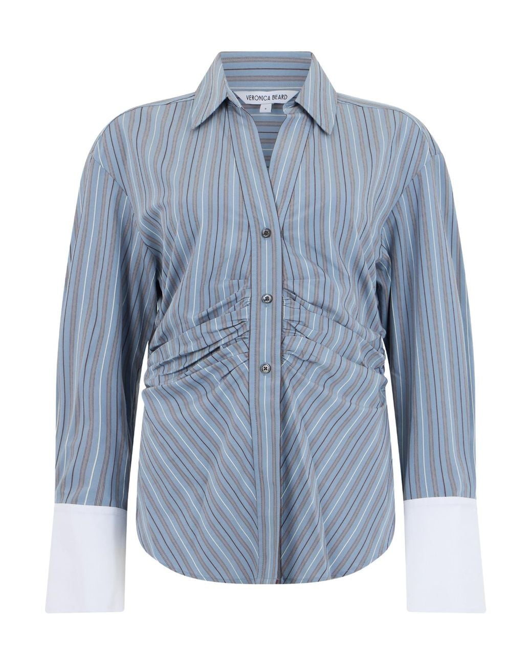 Veronica Beard Blue Ruched Striped Shirt