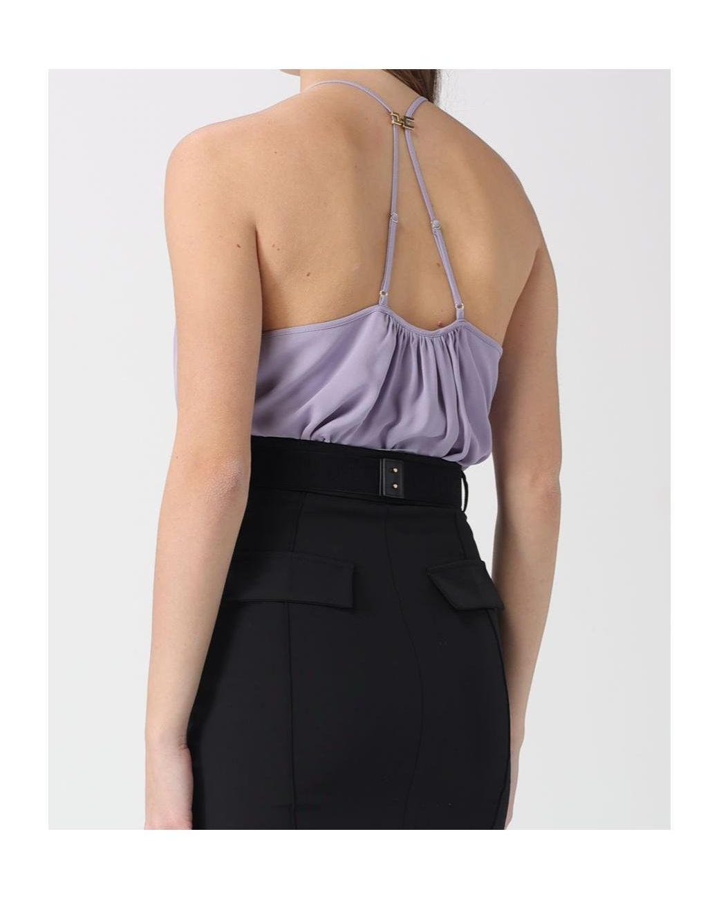 Elisabetta Franchi Purple Georgette Bodysuit Top