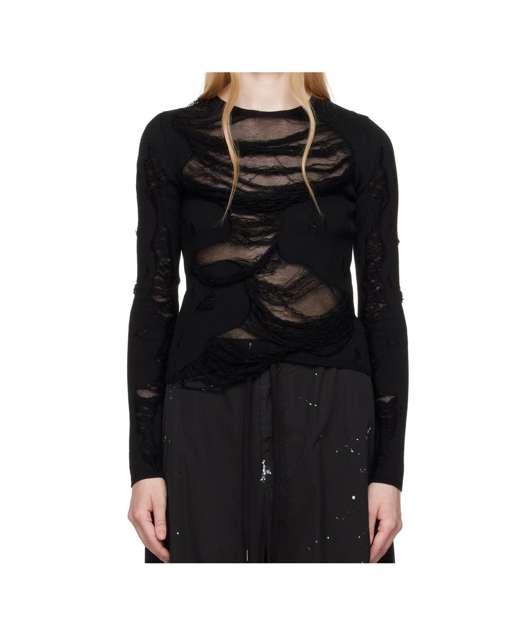 MM6 by Maison Margiela Black Ripped-Effect Knitted Jumper
