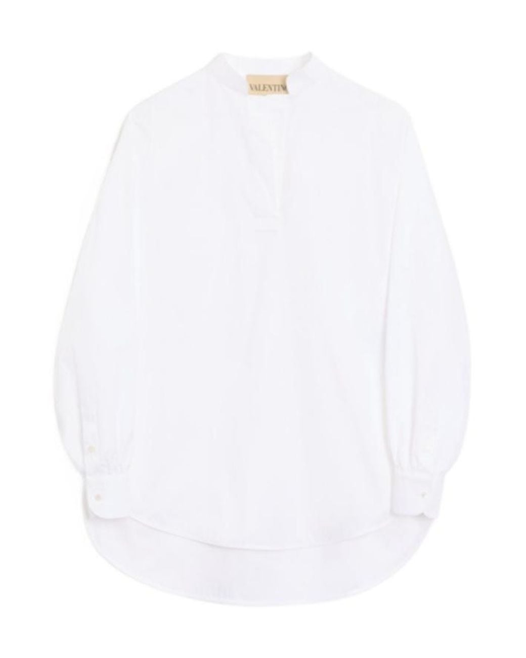 Valentino White Curved Hem Long-Sleeved Top