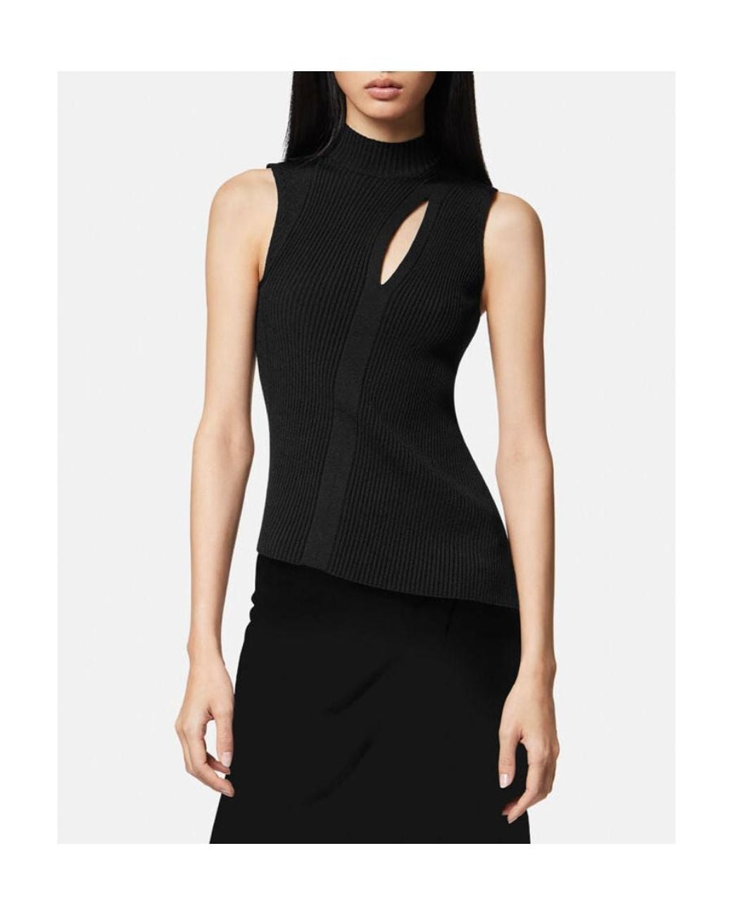 Versace Black Asymmetrical Hem Sleeveless Knitted Top
