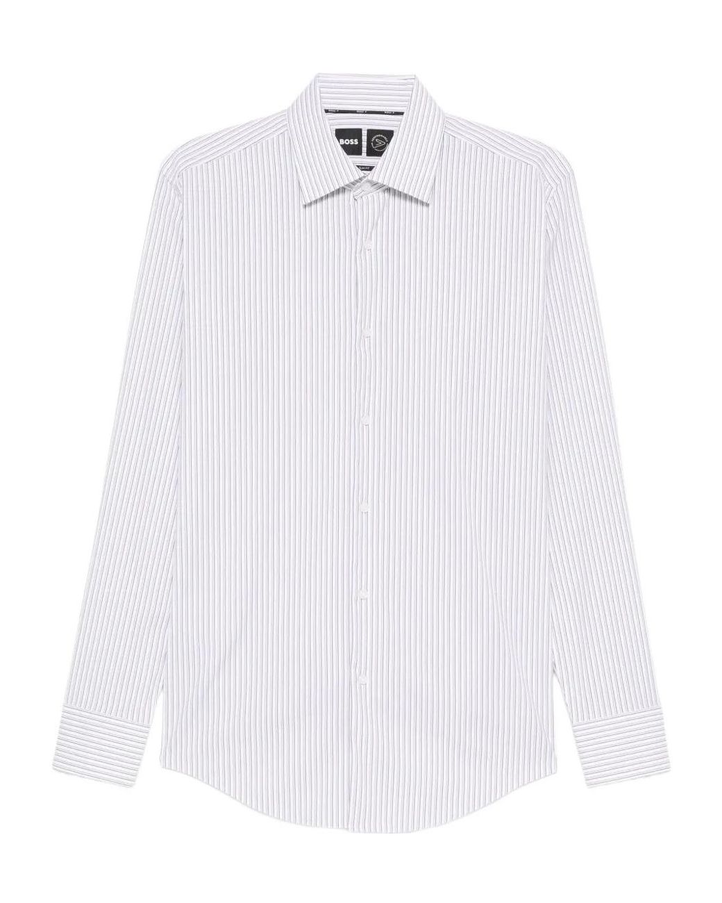 Boss White Striped Long-Sleeve Shirt for men