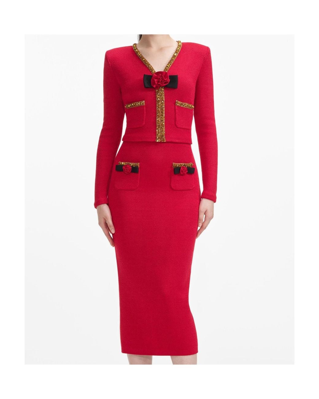 Self-Portrait Red Knitted Corsage Jacket