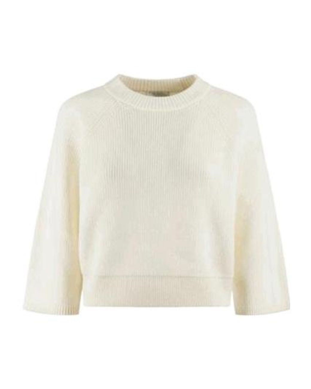 Forte_forte White Ribbed Crew Neck Sweater