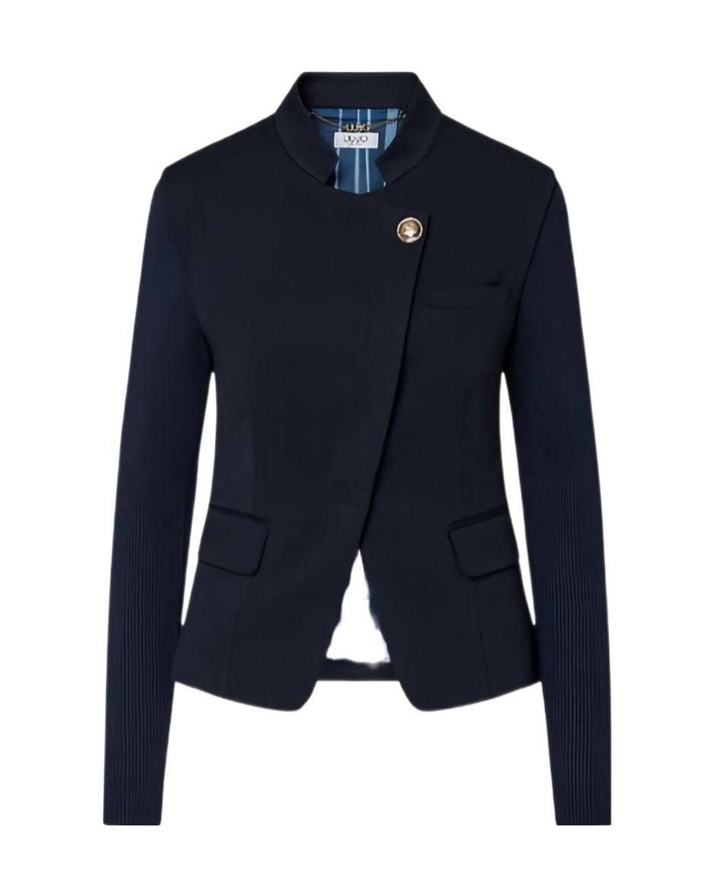 Liu Jo Blue Asymmetric Knit-Sleeve Jacket