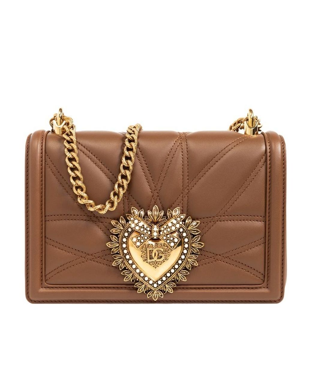 Dolce & Gabbana Brown Medium Devotion Leather Shoulder Bag