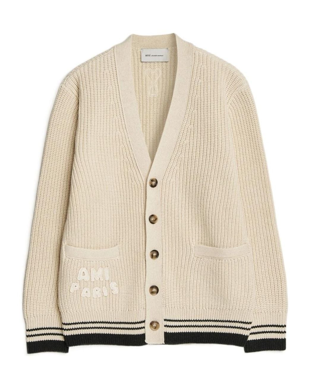 AMI Natural V-Neck Long Sleeved Cardigan