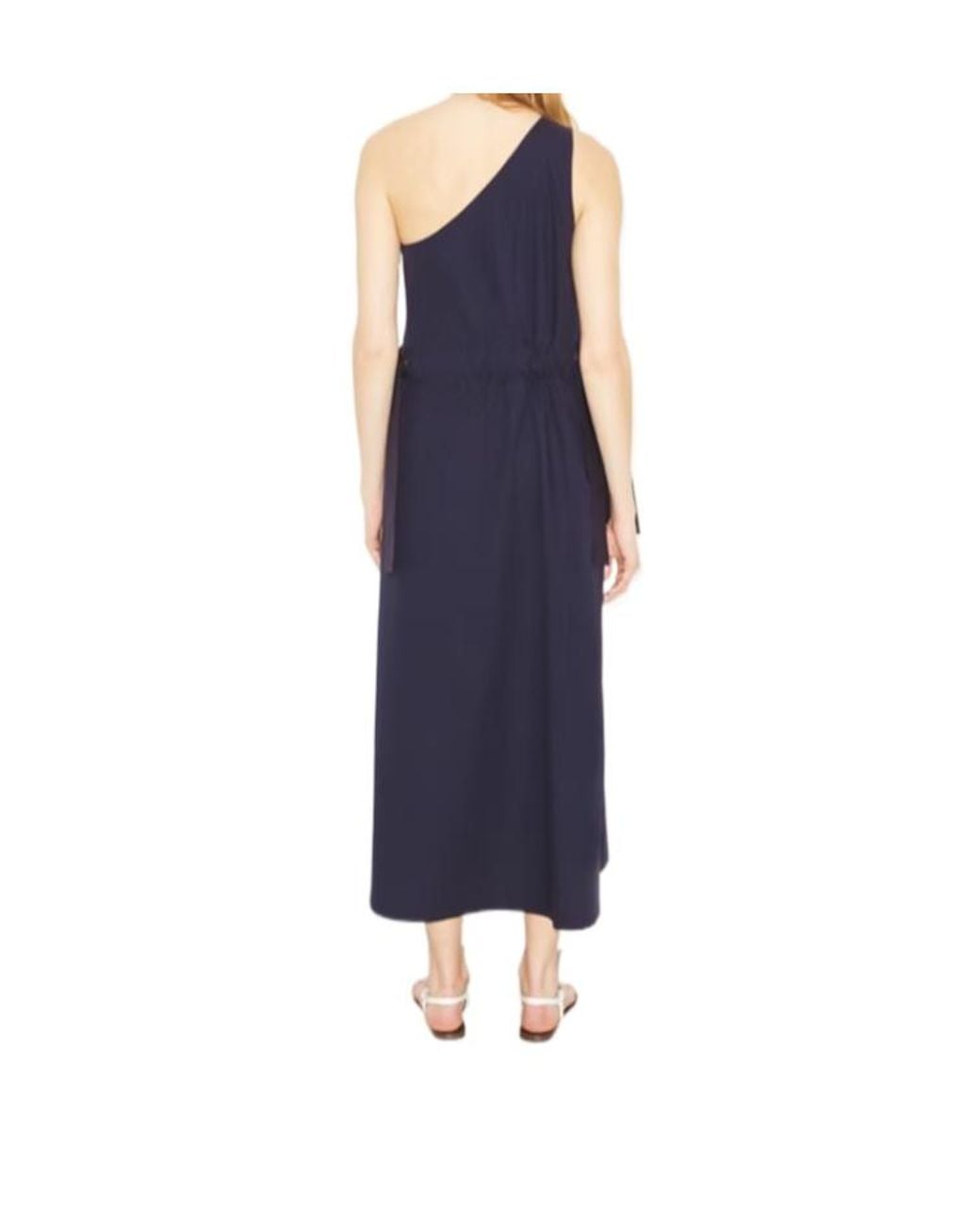 Tory Burch Blue One-Shoulder Belted Cotton Dress
