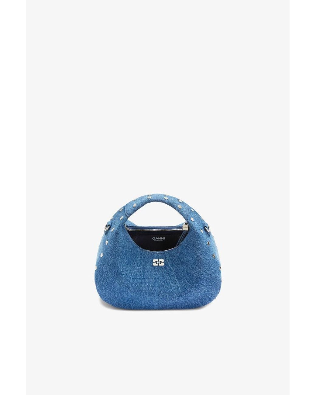 Ganni Blue Mini Hobo Bag With Studs