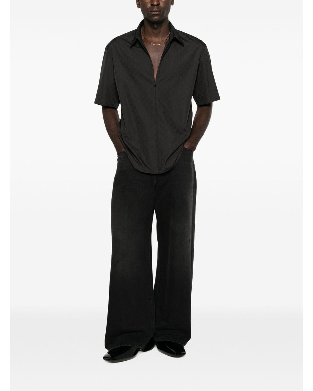 Gucci Black Gg Cotton Poplin Zip Shirt for men
