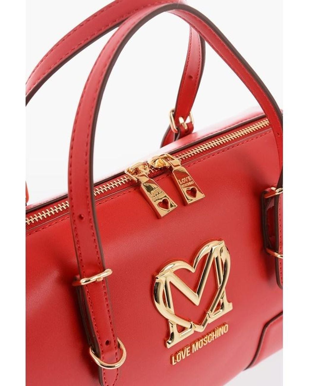 Moschino Red Logo-Plaque Leather Tote Bag
