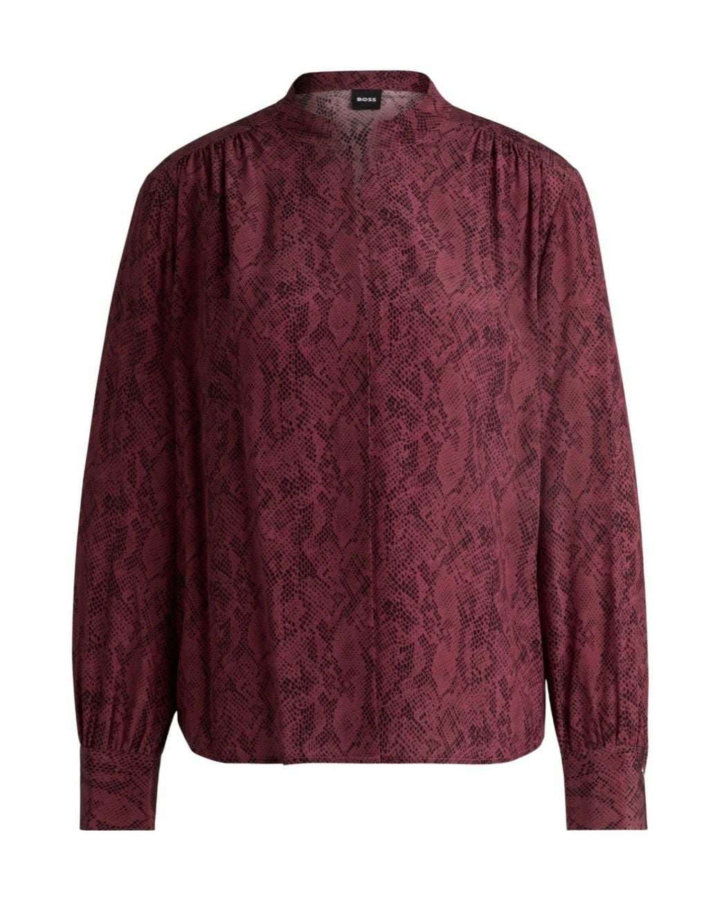 Boss Red Standcollar Halfplacket Snakeprint Top
