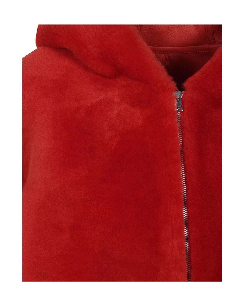 Yves Salomon Red Long-Sleeve Hooded Jacket