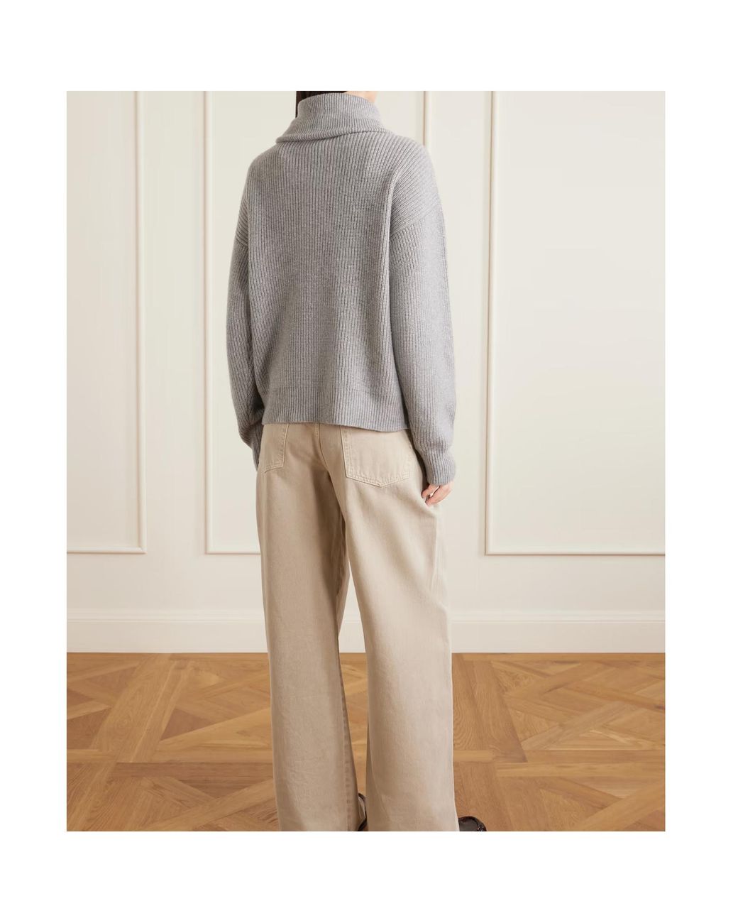 The Elder Statesman Gray Runyon Ribbed Cashmere Turtleneck Half-Zip Sweater