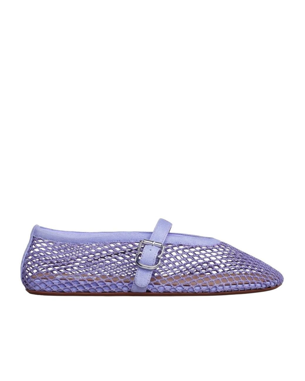 Alaïa Purple Alaïa Buckle Strap Fishnet Ballet Flats