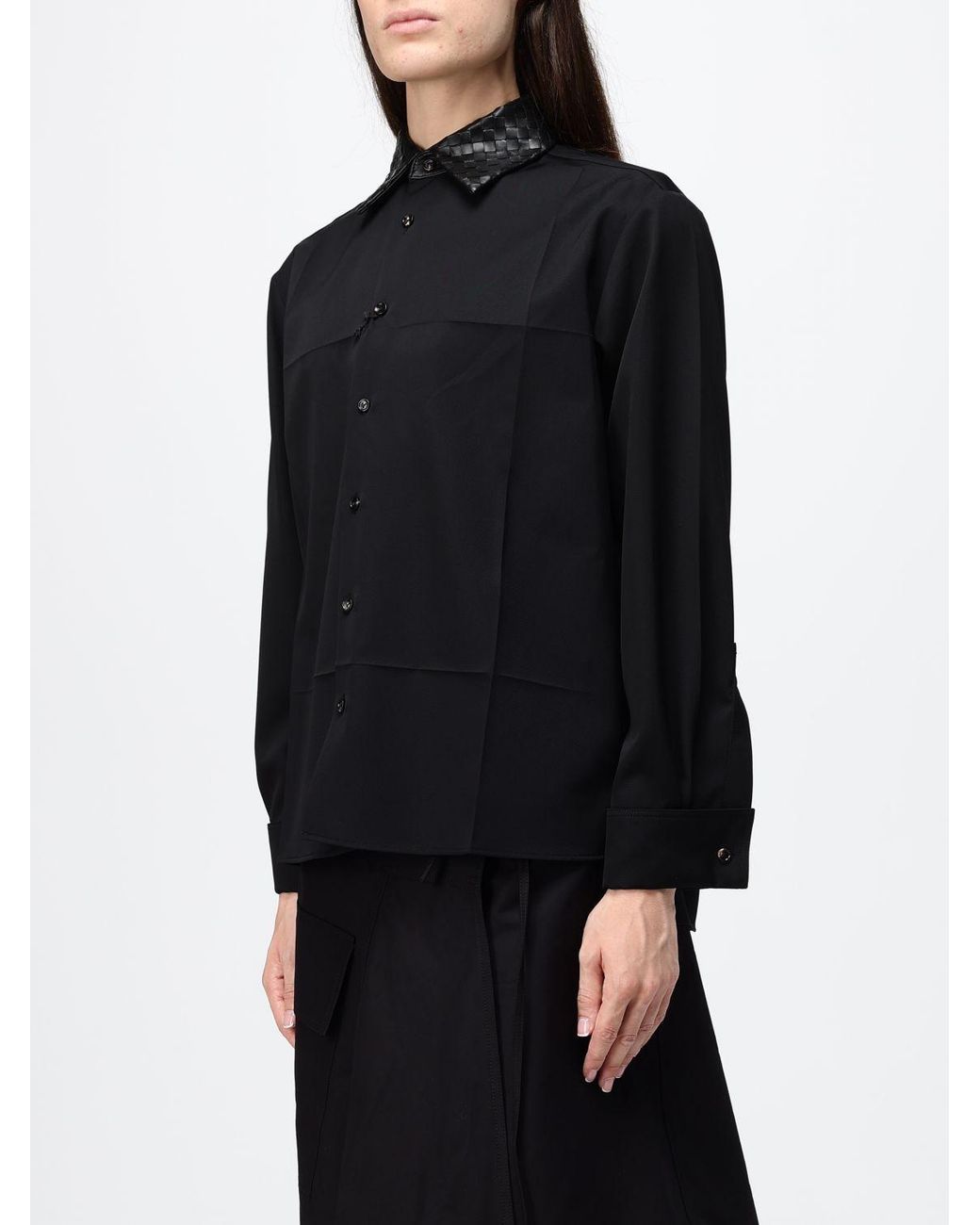 Bottega Veneta Black Leather Collar Relaxed Fit Shirt