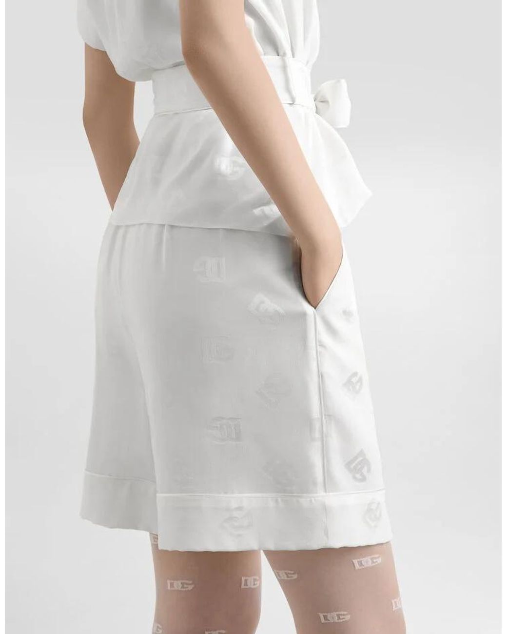 Dolce & Gabbana White All-Over Dg Logo Jacquard Satin Shorts