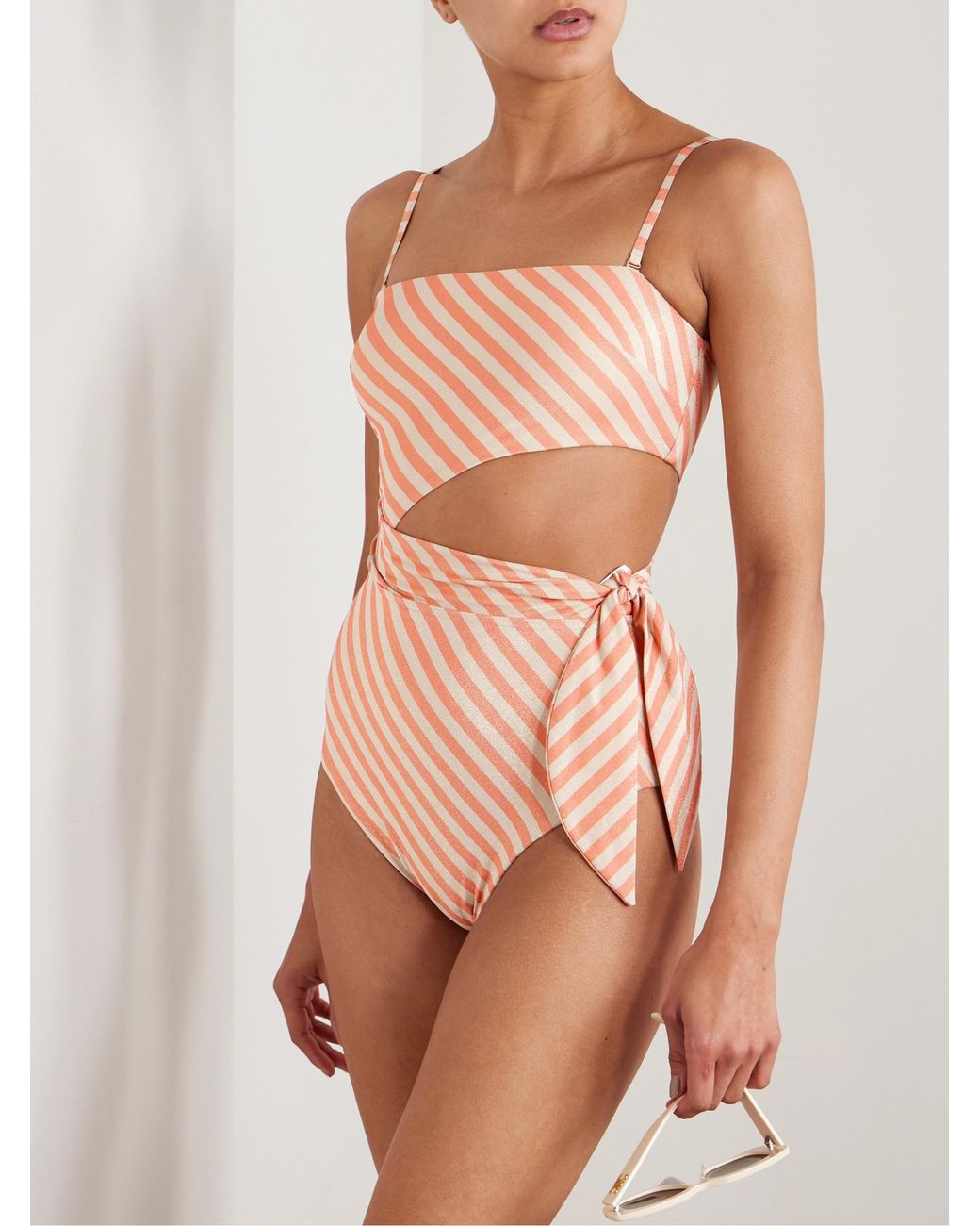 Zimmermann Pink Shiny Striped Swimsuit