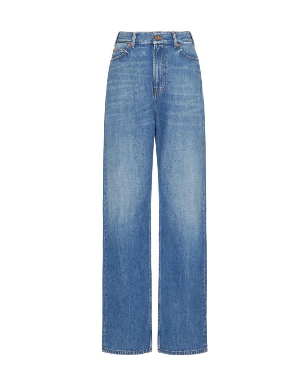 Valentino Blue Logo Patch Wide Leg Jeans