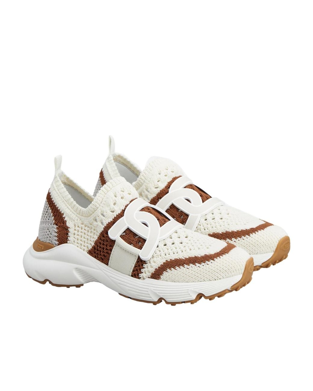 Tod's White Logo Patch Knit Slip-On Sneakers