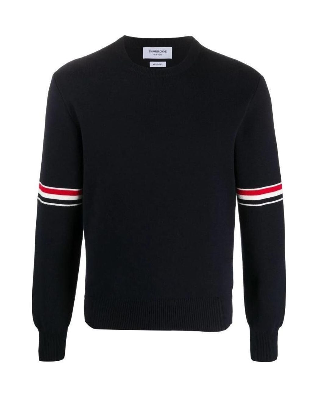 Thom Browne Black Stripe Trim Knitted Sweater for men