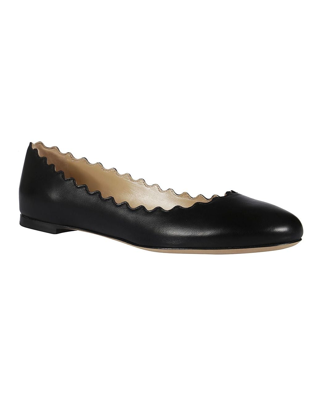 Chloé Black Chloé Scallop-Edge Ballerina Flats
