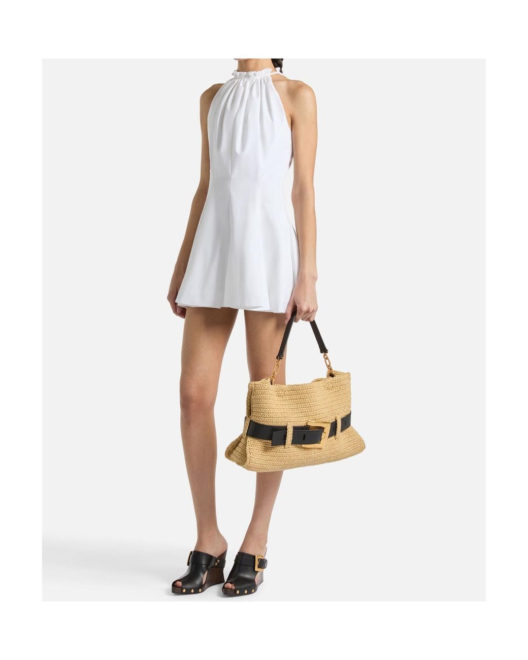 Balmain White Cotton Poplin Flared Mini Dress