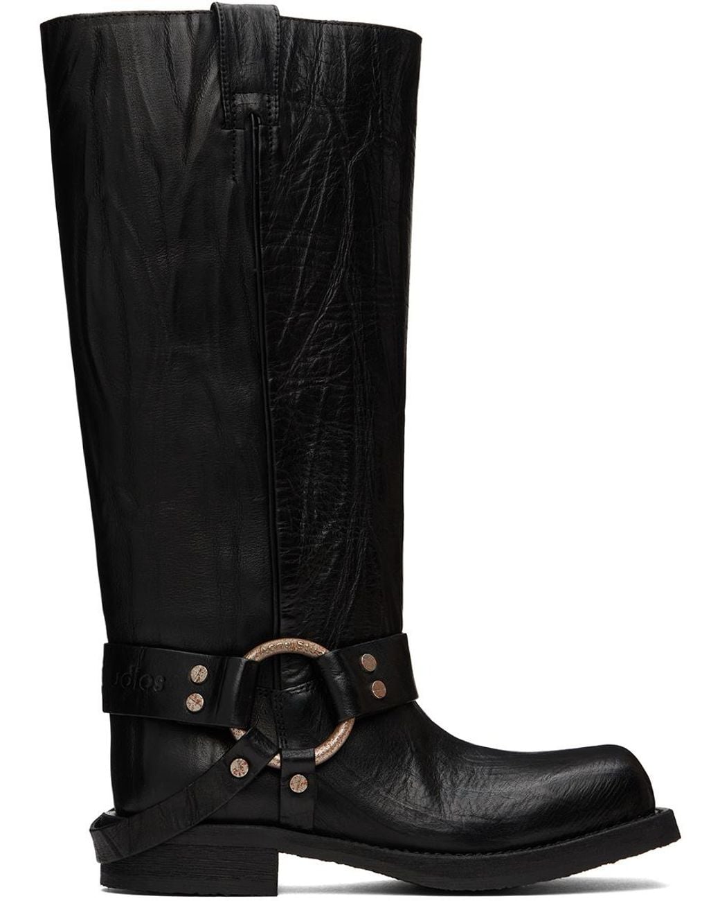 Acne Black Square-Toe Buckle Boots