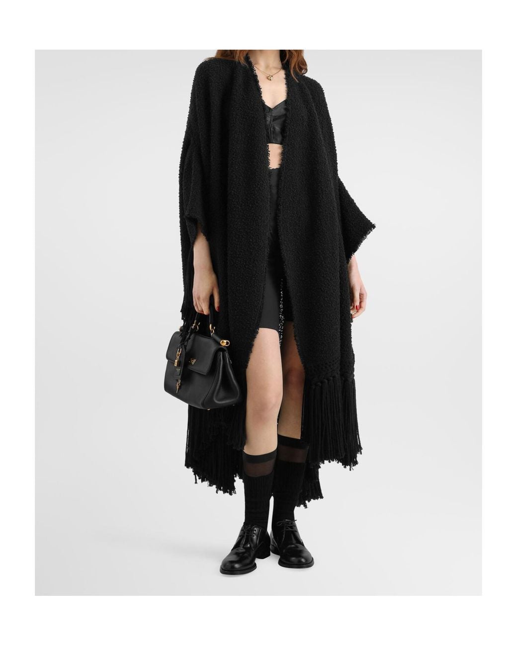 Dolce & Gabbana Black Fringed-Edge Cape