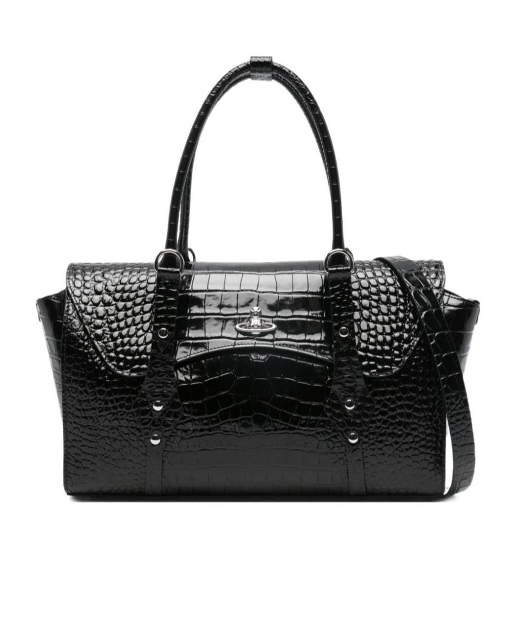 Vivienne Westwood Black Textured Flap Shoulder Bag