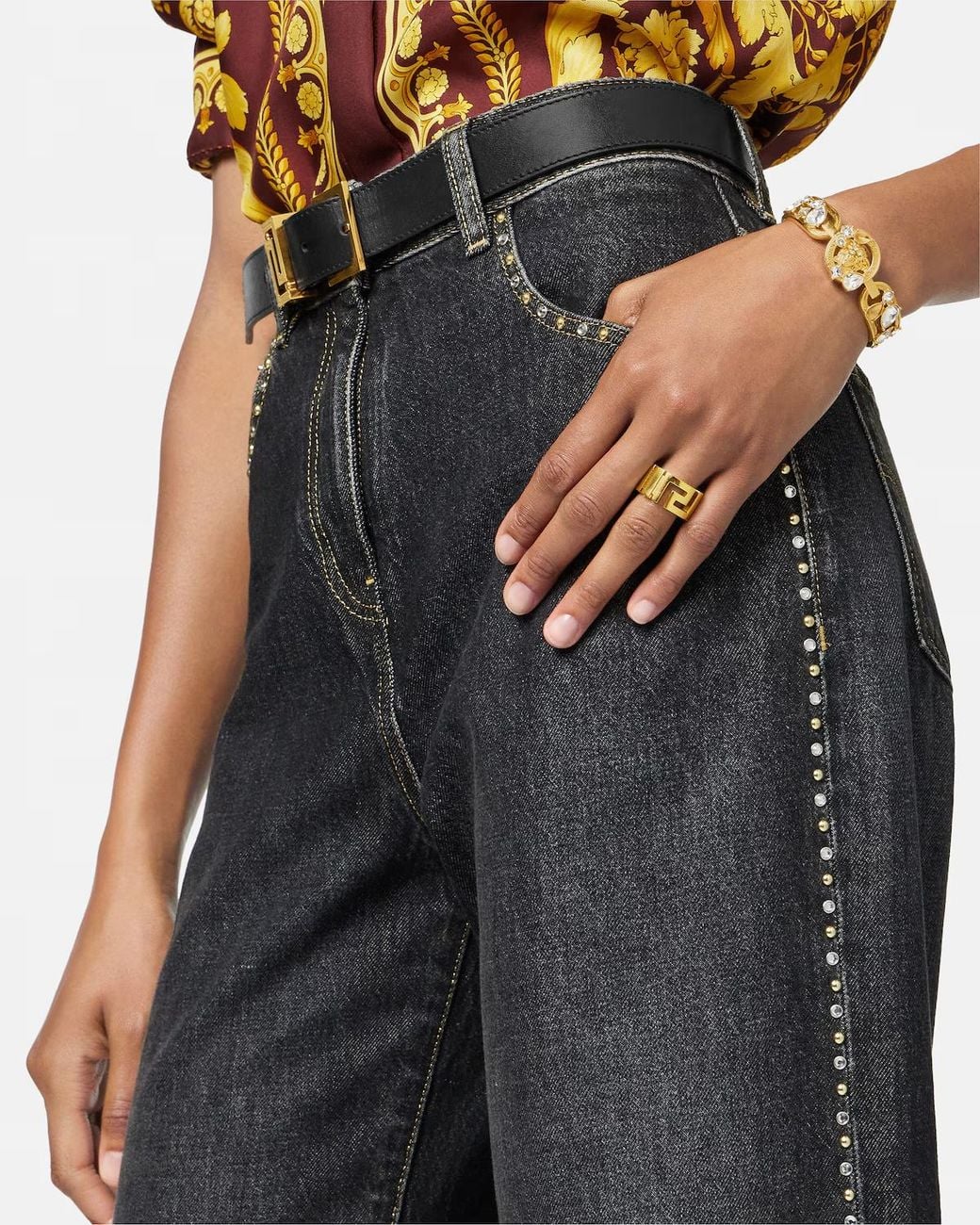 Versace Metallic Greek Pattern Ring