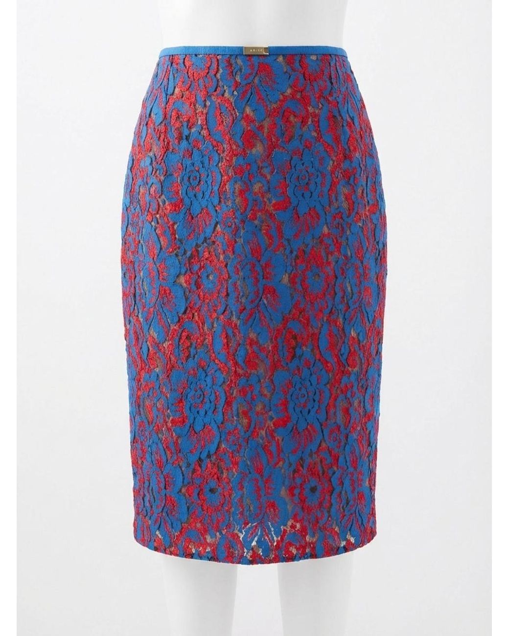 Gucci Blue Floral Lace Wool Skirt